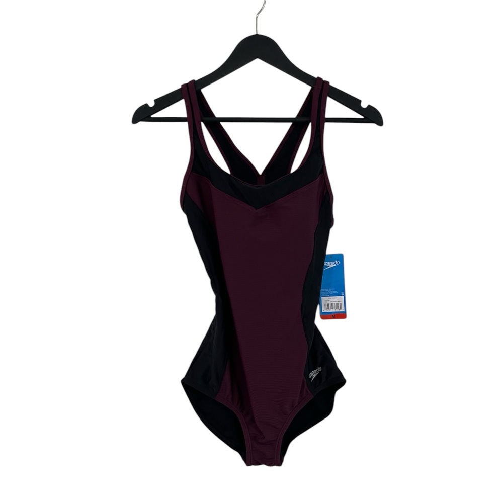 Speedo Racerback One Piece Swimsuit in Purple and Black